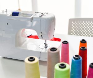 Tools handicraft sewing with needle thread for fashion designer in studio textile material scissors cutting fabric clothes sewing machine for designer working professional /